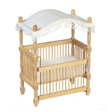 Load image into Gallery viewer, Dolls House Oak Wooden Cot Crib with Canopy Miniature Nursery Baby Furniture
