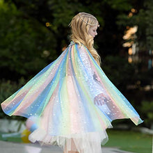 Load image into Gallery viewer, Girls Princess Cape Rainbow Cloak Shiny Glitter Party Prop Kids Halloween Fancy Dress (Rainbow, 5-7 Years)
