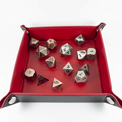 2 x Solid Metal DND Dice Sets in Presentation Tins, with Portable Rolling Tray