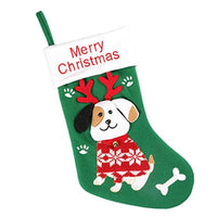 Toyvian Christmas Stockings Hanging Non Woven Stockings with Merry Christmas and Green Antlers Dog Christmas Fireplace Stockings Decorations for Indoor Home Office Mall