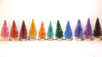 11 Gem Assorted Colors Vintage Mini Sisal Bottle Brush Trees Lot Assorted Color Miniature Xmas Christmas Trees Retro Dollhouse Snow Village