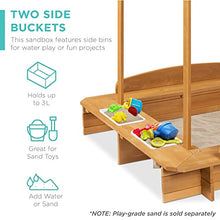 Load image into Gallery viewer, Best Choice Products Kids Wooden Cabana Sandbox Play Station for Children, Outdoor, Backyard w/ 2 Bench Seats, UV-Resistant Canopy Shade, Fabric Sandpit Cover, 2 Side Buckets - Natural
