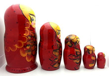 Load image into Gallery viewer, Red with Gold Russian Nesting Doll Matryoshka Hand Painted Nesting Doll Set of 5 / Traditional 7 inch Tall
