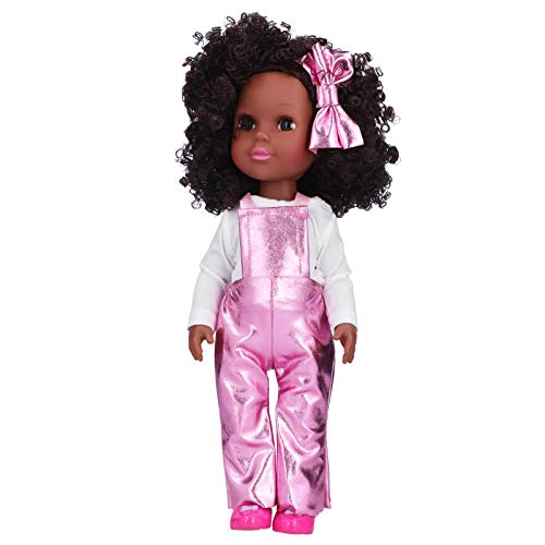 Black Girl Doll, 14in Cute Baby Doll Toy, Safe Play Together Reborn Baby Doll, for Children Kids(Q14-50 Bright Pink Strap)