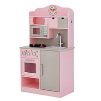 Teamson Kids Little Chef Florence Classic Kids Play Kitchen Toddler Pretend Play Set with Accessories, 2 Drawers, and Clock Pink Gray