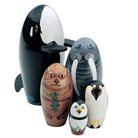 Heaven2017 5Pcs/Set Wooden Russian Nesting Dolls for Kids Children Gifts Whale Penguin Animal Matryoshka Stacking Toys for Home Decoration Ornaments-1#