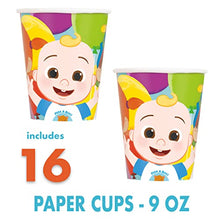 Load image into Gallery viewer, Cocomelon Party Supplies Set | Cocomelon Birthday Party Supplies and Decorations | Serves 16 Guests | With Banner, Table Cover, Plates, Napkins, Cups and Sticker
