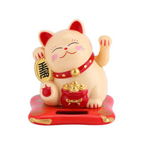 Waving Hand Cat,Solar Powered Cute Fortune Lucky Beckoning Cat Smiling Wealth Welcoming Home Maneki Neko Toy Display Car Decoration Gift (Yellow)