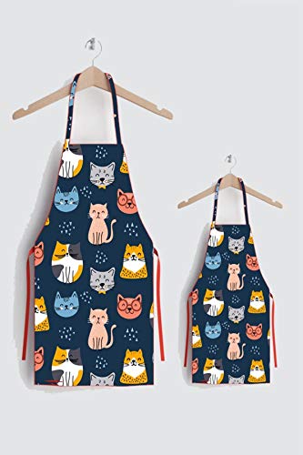 Kids Apron, Cat Family, Mother Daughter Aprons, Toddler Apron, Kids Apron for Boys, Toddler Apron for Girls, Matching Aprons for Kids and Adults, Kitchen Aprons for Cooking (Pack of 2) by LaModaHome