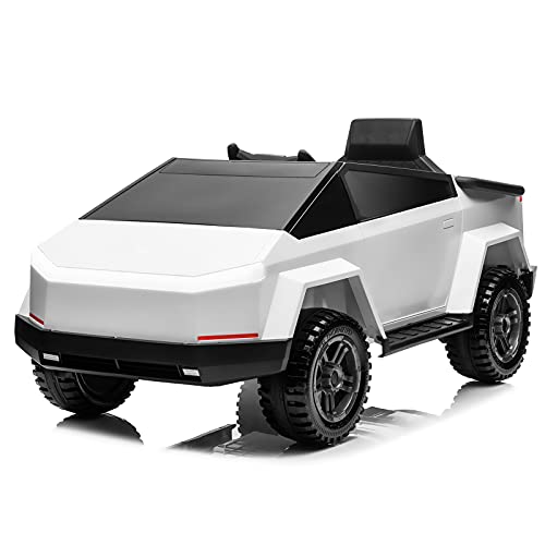 MX Truck Ride On Car with Remote Control, Cyber Style Pickup Truck 12V Electric Car for Kids to Drive, White