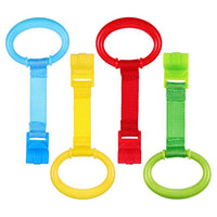 Kisangel 4Pcs Baby Crib Pull Rings, 4 Colors Baby Bed Stand Up Rings Baby Cot Hanging Rings for Infant Baby Toddler Walking Assistant Training Tool