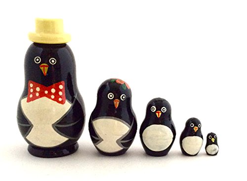 BuyRussianGifts Penguin Russian Nesting Dolls 5 Piece Hand Painted Set 3