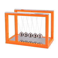 Newton's Cradle Plastic Base with Mirror Pendulum Newton's Barbell Cradle Crib with 5 Steel Balls Physical Science Pendulum Ornaments(002 Medium Orange Mirror)