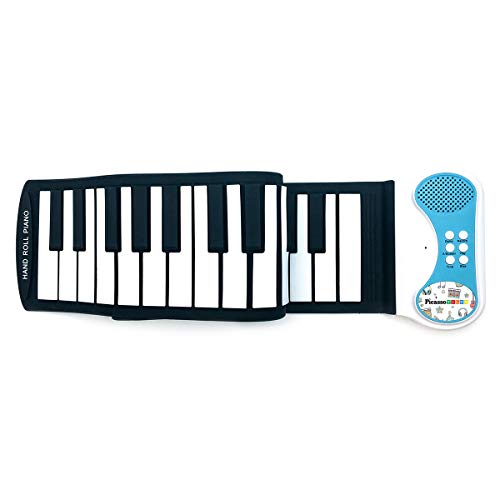 PicassoTiles PT49 Portable Kid's 49-Key Flexible Roll Up Educational Electronic Digital Music Piano Keyboard w/ Recording Feature, 8 Different Tones, 6 Educational Demo Songs & Build-in Speaker - Blue