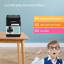 Load image into Gallery viewer, Surejoy Piggy Bank, Toys Gifts for 4 5 6 7 Years Old Boys Girls, Cash Coin ATM Bank with Safe Password Lock, Electronic Bank for Kids, Auto Scroll Paper Money Saving Machine, Black

