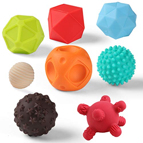 Baby Textured Sensory Ball Set Soft Squeeze Massage Balls with Bright Color and Multi Shape,Learning Early Educational Toys for 6+ Months Toddlers Boys and Girls(8PCS)