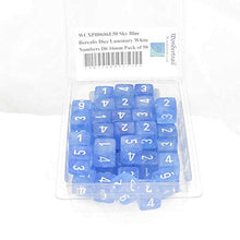 Load image into Gallery viewer, Sky Blue Borealis Dice Luminary with White Numbers D6 Aprox 16mm (5/8in) Pack of 50 Wondertrail
