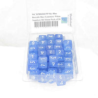 Sky Blue Borealis Dice Luminary with White Numbers D6 Aprox 16mm (5/8in) Pack of 50 Wondertrail