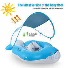 Load image into Gallery viewer, Yobeway Inflatable Baby Float with Canopy for Sun Protection, Safe Anti-Slip Bottom Support, Whale Tail Baby Swim Float Accessories with Air Pump &amp; 2 Bath Pool Toys for 6-36M.
