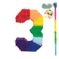 kaimei Number Pinata Small Pinata for Birthday Anniversary Celebration Decoration Theme Party Cinco de Mayo Fiesta Supplies with Stick Multicolor Colorful Pinata