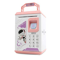 Dsxnklnd Mini ATM Savings Bank Coin Banknotes Smart Electronic Piggy Bank Mini ATM Machine with Password Protection and Fingerprint Button Unlock Great Gift Toy Piggy Banks for Childre Pink