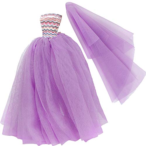 BJDBUS 11.5 inch Girl Doll Clothes Purple Trailing Lace Wedding Dress with Veil
