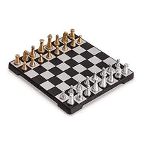 HJUIK Chess Game Set Mini 16.5x16.5cm Magnetic Foldable Chess Set Gold Silver Portable for Travel Board Game Complete Playing Pieces Included (Color : Black)