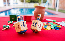 Load image into Gallery viewer, ELIASM Pirinola Toma Todo Set  Wood Spinning Top Game  Set of 2 - Kids and Adults Party Games for Mexican Fiesta, Bachelor Parties or Baby Shower, 4 Inches Tall
