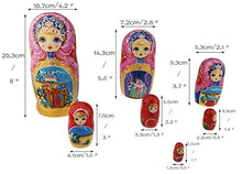 Load image into Gallery viewer, Winterworm Beautiful Pink and Gold Little Girl and Fairy Tale Pattern Handmade Wooden Traditional Russian Nesting Dolls Matryoshka Dolls Set 7 Pieces for Kids Toy Birthday Home Decoration
