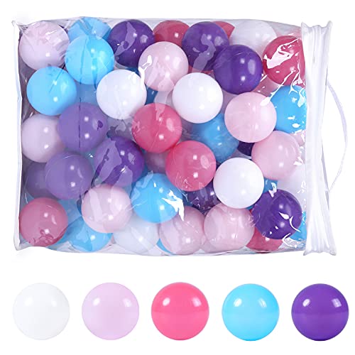 STARBOLO Ball Pit Balls - 100Pcs Plastic Play Pit Balls Crawl Balls with 5 Bright Colors Phthalate Free BPA Free Non-Toxic Crush Proof Play Balls Play Tent Pool (Purple/Pink/White/Blue/Rose) .