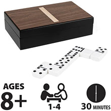 Load image into Gallery viewer, Legacy Deluxe Double-6 Dominoes, Classic Original Board Game Set of 28 Dominoes in Luxury Lined Wood Case, for Kids and Adults Aged 8 and Up
