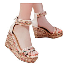 Load image into Gallery viewer, Sandals for Women with Heels,Women&#39;s Casual Wedge Sandals Ankle Strap Platform Open Toe Flat Espadrille Heels Beige
