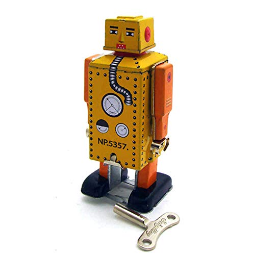 MS651 Small Steel Robot Tin Toy Tintoy Adult Collection Toys Novelty Wind-Up Toys Gifts (Yellow)