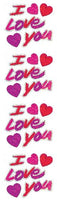 Jillson Roberts Prismatic Stickers, I Love You with Hearts, 12-Sheet Count (S7596)