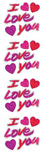Jillson Roberts Prismatic Stickers, I Love You with Hearts, 12-Sheet Count (S7596)