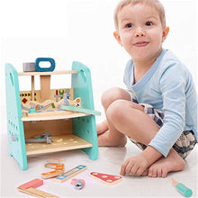 Load image into Gallery viewer, Teerwere 1 Set Wooden Tool Workbench Construction Role Play Set Pretend Play Wooden Tools for Kids (Color : Blue, Size : 30x20x23.5cm)
