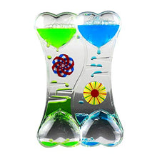 Load image into Gallery viewer, collectvoice Exquisite Double Heart Liquid Motion Bubbler Drip Oil Hourglass Timer Clock for Kids Relaxation Toy Desk Decor Blue Green
