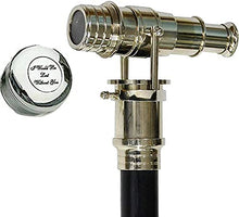 Load image into Gallery viewer, 3 Fold NAUTICAL CHROME FINISH BRASS HIDDEN SPY GLASS TELESCOPE WITH BLACK CANE
