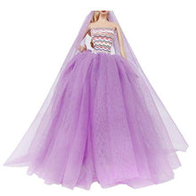 Load image into Gallery viewer, BJDBUS 11.5 inch Girl Doll Clothes Purple Trailing Lace Wedding Dress with Veil
