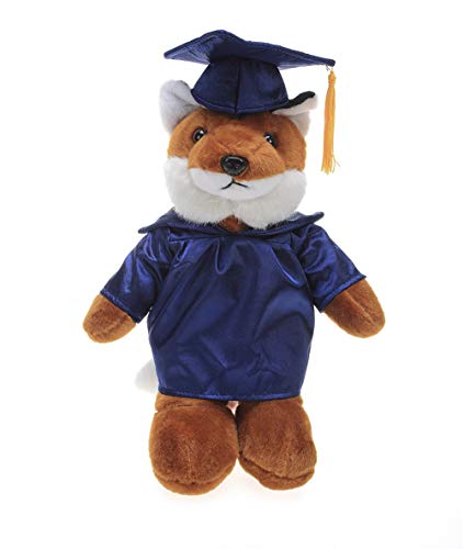 Plushland Fox Plush Stuffed Animal Toys Present Gifts for Graduation Day, Personalized Text, Name or Your School Logo on Gown, Best for Any Grad School Kids 12 Inches(Navy Cap and Gown)