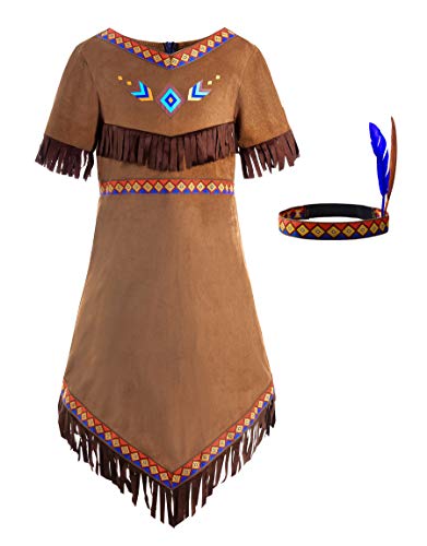ReliBeauty Girls Native American Costume Kids Dress Outfit, 9-10/150