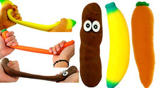 Load image into Gallery viewer, JA-RU 12 Stretchy Bananas, 12 Stretchy Carrots and 12 Stretchy Poop-ster Squish Yum Buh Nay Nay in plus Bouncy Ball Stretches Long Shrink Slow Soft Delicious Stress Relief (36 Units)12x6448-3340-3342p
