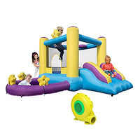 Kids Inflatable Bounce House with Air Blower, Inflatable Waterslide with Bounce House, Backyard Play Set for Wet and Dry, Splashing Pool, Durable Sewn with Extra Thick, Ideal Entertainment for Kids