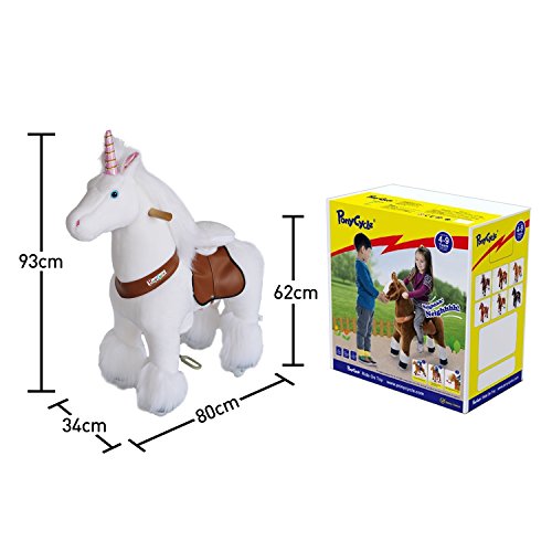 PonyCycle Official Riding Unicorn White Horse Giddy up Pony Plush Toy Walking Animal for Age 4-9 Years Medium Size - N4042