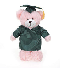 Load image into Gallery viewer, Plushland Pink Bear Plush Stuffed Animal Toys Present Gifts for Graduation Day, Personalized Text, Name or Your School Logo on Gown, Best for Any Grad School Kids 12 Inches(Forest Green Cap and Gown)
