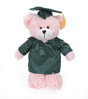 Plushland Pink Bear Plush Stuffed Animal Toys Present Gifts for Graduation Day, Personalized Text, Name or Your School Logo on Gown, Best for Any Grad School Kids 12 Inches(Forest Green Cap and Gown)