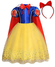 Load image into Gallery viewer, Jurebecia Princess Costume Girls Dress up Fancy Puff Sleeve Dress Set Kids Halloween Christmas Birthday Them Party Outfits Clothes with Cape and Red Bowknot Headband Size 10
