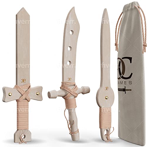 CG Games Wooden Swords for Kids - 3 Pack Eco-Friendly Handmade Natural Wooden Sword Set for Kids Aged 8 and Up - Durable Safe Unpainted Chemical Free Wood Toys