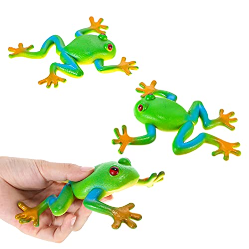 3 Pieces Frog Dinosaur Toys Realistic Frog Dinosaur Figurines Simulation Animal Model Soft Stretchy Spoof Vent Stress Toy Frog Dinosaur Party Decor for Relief (Frog Style)