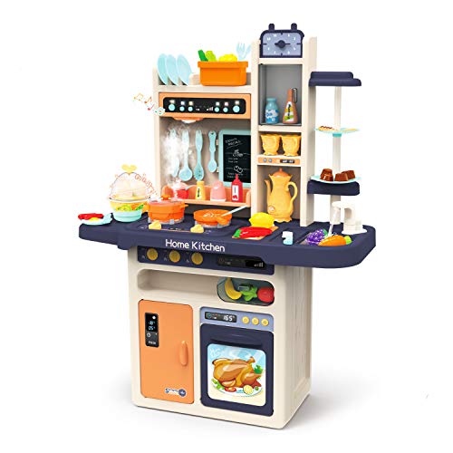 JOYIN Little Kitchen Playset, Kids Play Kitchen with Realistic Lights & Sounds, Simulation of Spray, Play Sink with Running Water, Dessert Shelf Toy & Other Kitchen Accessories Set for Girls Boys